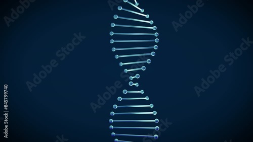 hélice de ADN brillante 3D girando sobre su eje