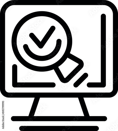 Magnifying glass is hovering over a computer screen, inspecting data analysis results and confirming their accuracy