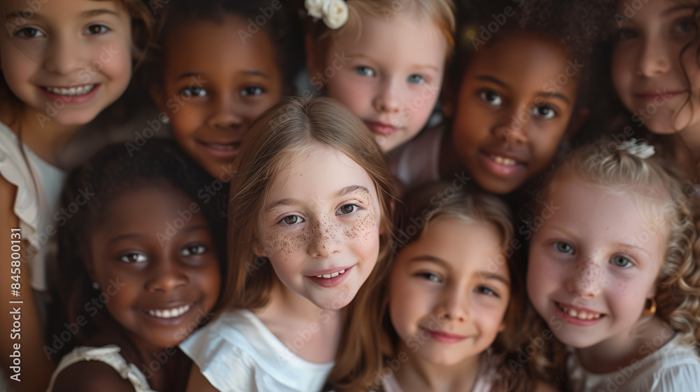 Joyful Portrait of Diverse Young Girls Smiling Together