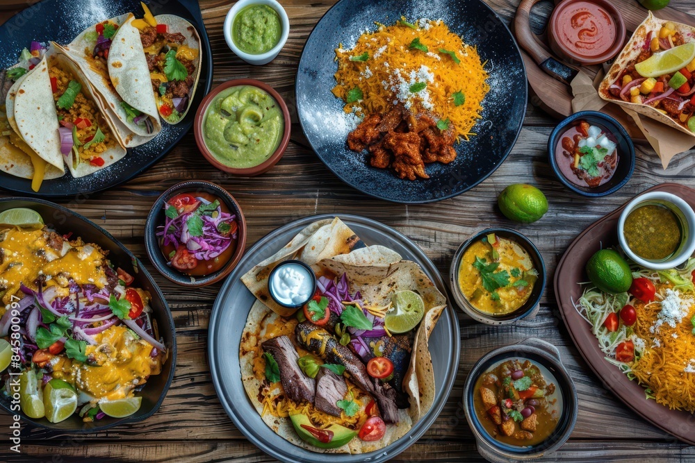 assortment of colorful mexican dishes on a wooden table food photography