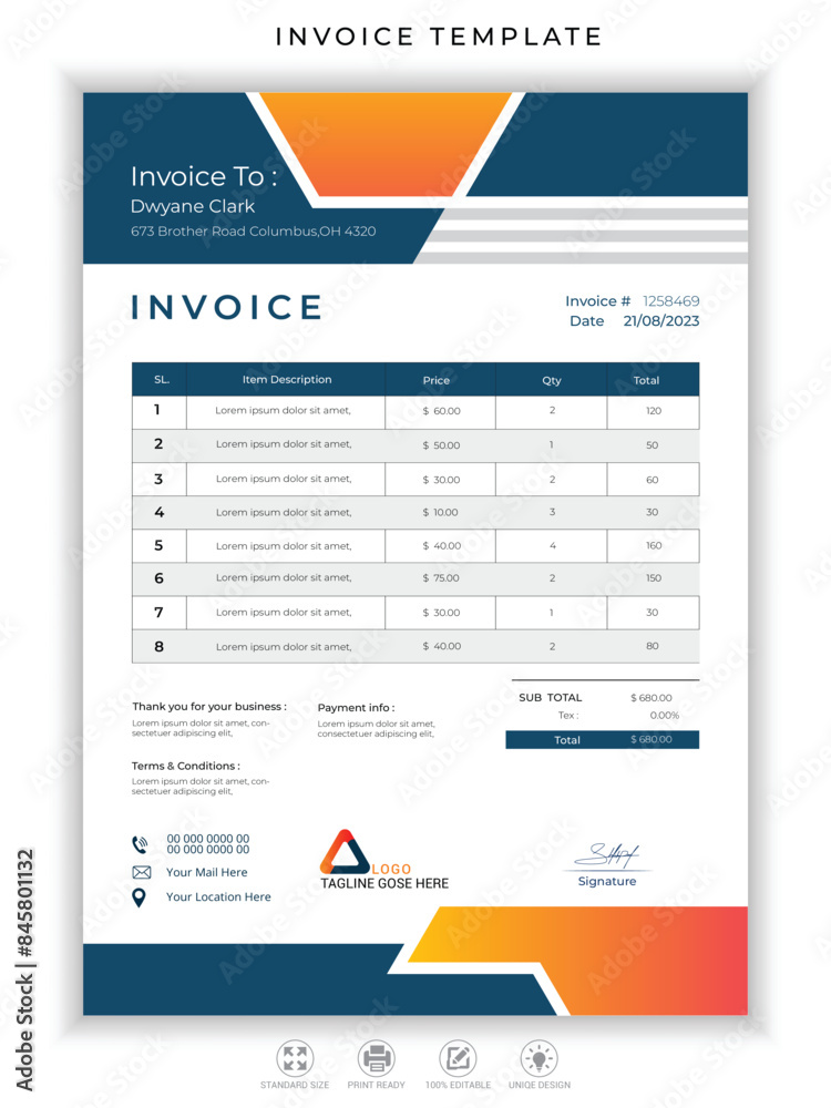 Obraz premium Professional invoice and letterhead design template vector illustration bill form price invoice. 