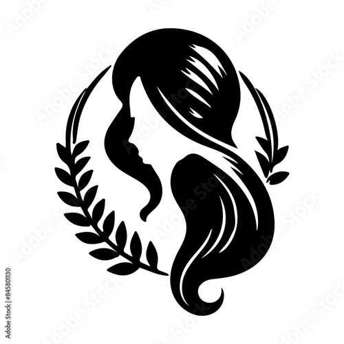 Creative luxury beauty woman hair style black logo design silhouette with white background.