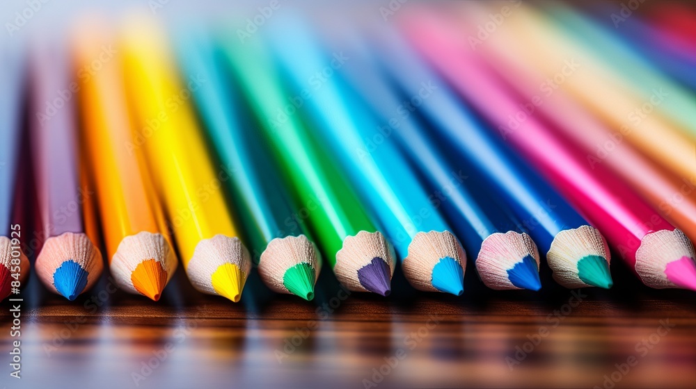 Closeup of vibrant colored pencils arranged in a row for back to school concept, ideal for educational and art supplies themes
Closeup of vibrant colored pencils arranged in a row for back to school concept, ideal for educational and art supplies themes