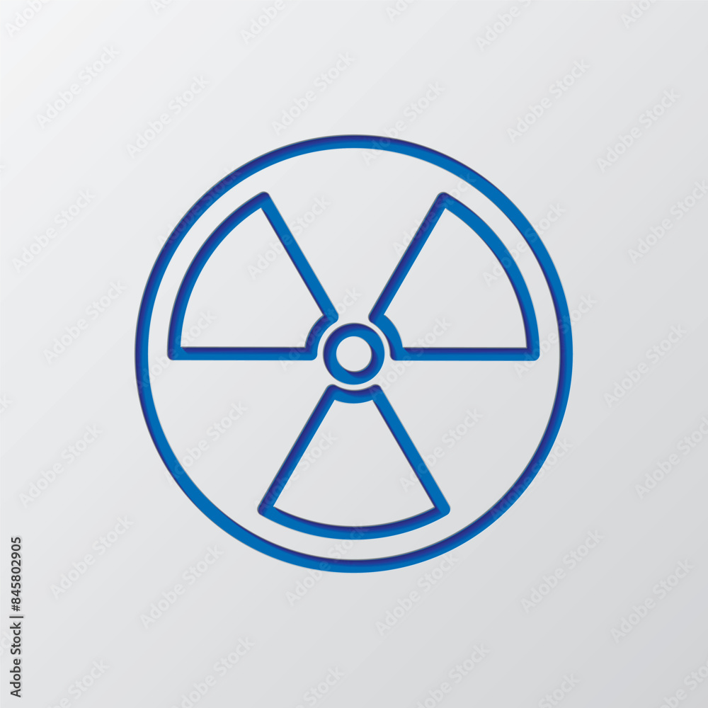 Radiation simple icon vector. Flat design. Paper cut design. Cutted blue symbol with shadow. Gray background Radiation simple icon vector. Flat design. Paper cut design. Cutted blue symbol with shadow. Gray background