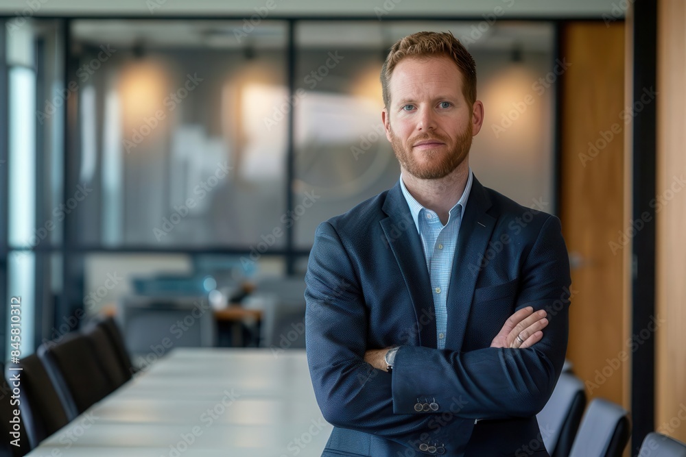 confident businessman with arms crossed in modern conference room lifestyle photo confident businessman with arms crossed in modern conference room lifestyle photo