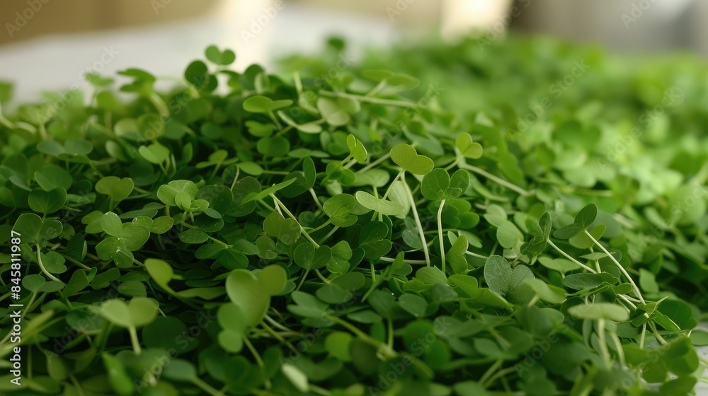 Lush pile of fresh green microgreens with delicate leaves
Lush pile of fresh green microgreens with delicate leaves