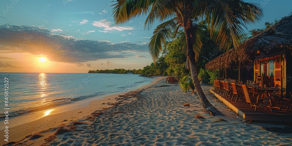  Pixel art of a beach sunset with water, sky, clouds, plants, and ...