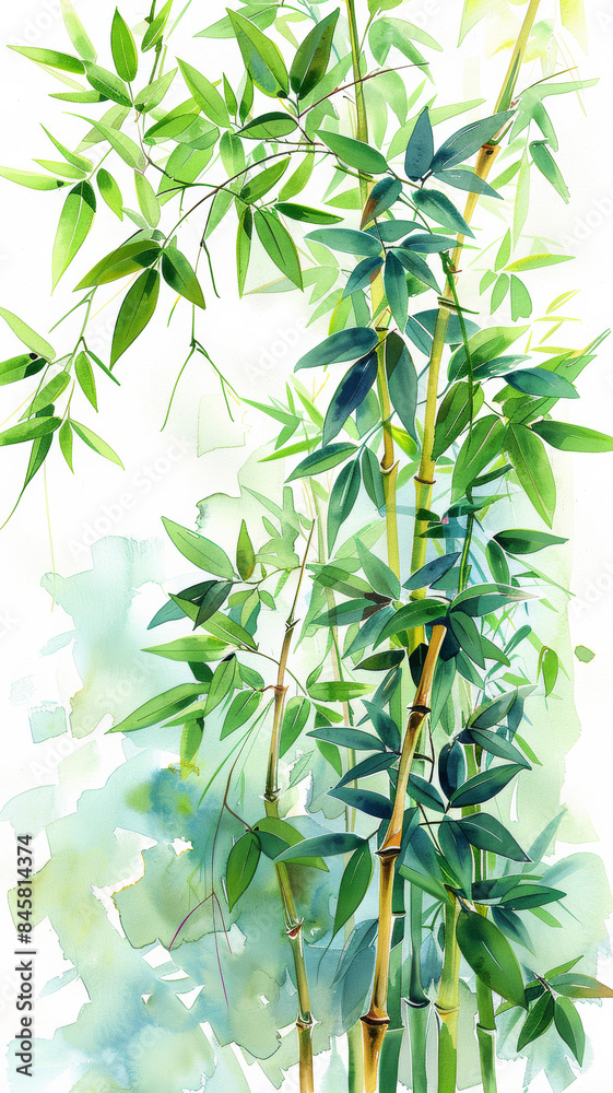 Fototapeta premium Futuristic Watercolor Painting with Bamboo Shoots