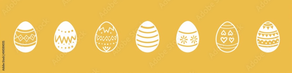 Web banner. Vector illustration of Easter eggs with various colors and pattern designs.