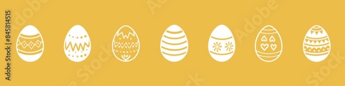 Obraz na płótnie Web banner. Vector illustration of Easter eggs with various colors and pattern designs. w salonie