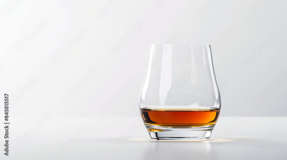 isolated golden yellow color transparent glass of whisky with a shot of whiskey and on a white empty mockup background with copy space isolated golden yellow color transparent glass of whisky with a shot of whiskey and on a white empty mockup background with copy space