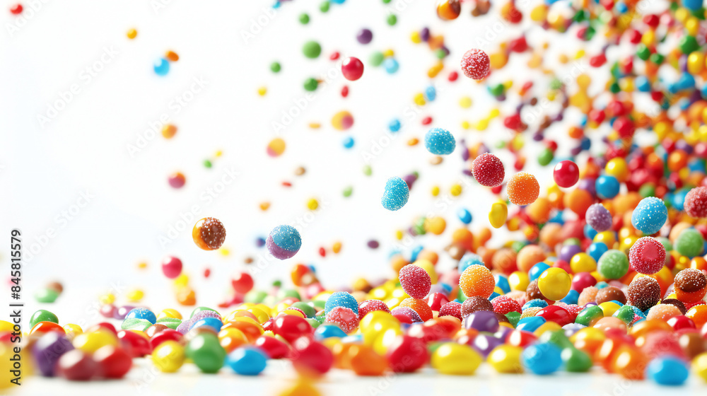 Colorful Rainbow Candy Falling on White background. Colorful Rainbow Candy Falling on White background.