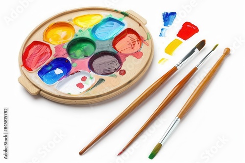 3d illustration of watercolor painting tools color palette and paintbrush isolated on white