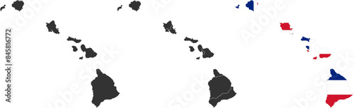 Hawaii Islands of USA. Hawaii flag and territory. States of America territory on white background. Separate states. Vector illustration