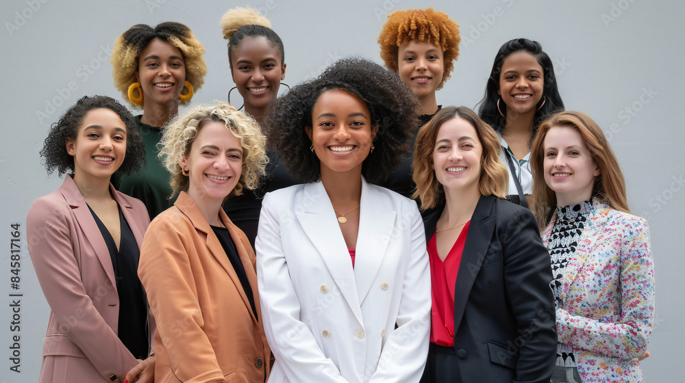 Women's Equality Day photoshoot, International Women's day photoshoot, group of diverse multiracial and multi ethnic female colleagues smiling Women's Equality Day photoshoot, International Women's day photoshoot, group of diverse multiracial and multi ethnic female colleagues smiling