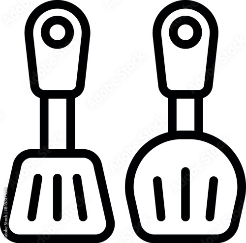 Line drawing of two spatulas, one seen from the front and the other from the side, isolated on a white background