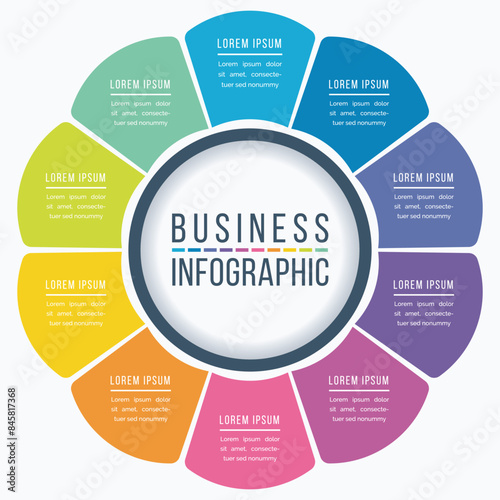 Circle Infographic design 10 Steps, objects, elements or options business information template