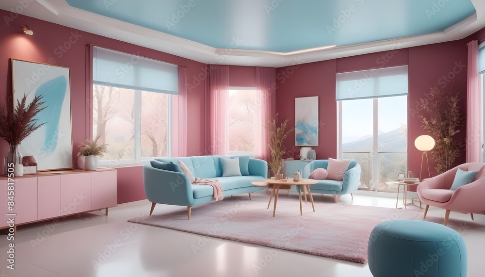 Fototapeta premium inimalist interior design style, futuristic home office, sleek furniture, state of the art technology