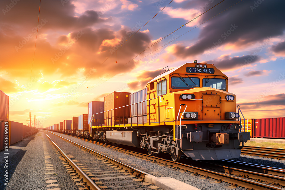 Global business of Container Cargo freight train, Business logistics concept, cargo Rail Logistics business, concept distribution delivery service shipping logistic transport