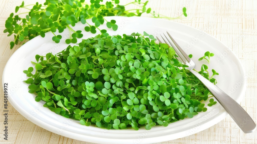 Fresh Microgreens on a White Plate with Fork - Healthy and Nutritious Superfood for Salads and Gourmet Dishes
Fresh Microgreens on a White Plate with Fork - Healthy and Nutritious Superfood for Salads and Gourmet Dishes