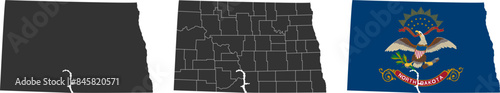 North Dakota state of USA. North Dakota flag and territory. States of America territory on white background. Separate states. Vector illustration photo