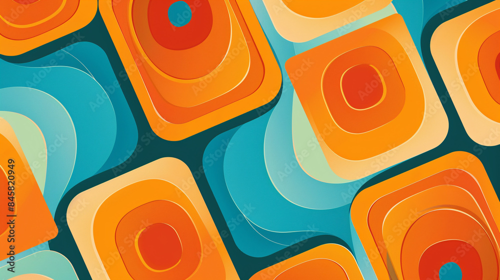 Fototapeta premium Orange and Turquoise square retro groovy background presentation design