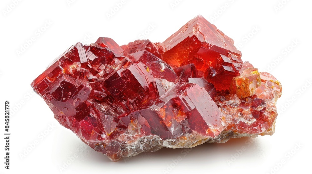 Raw realgar mineral specimen isolated on a white background Raw realgar mineral specimen isolated on a white background
