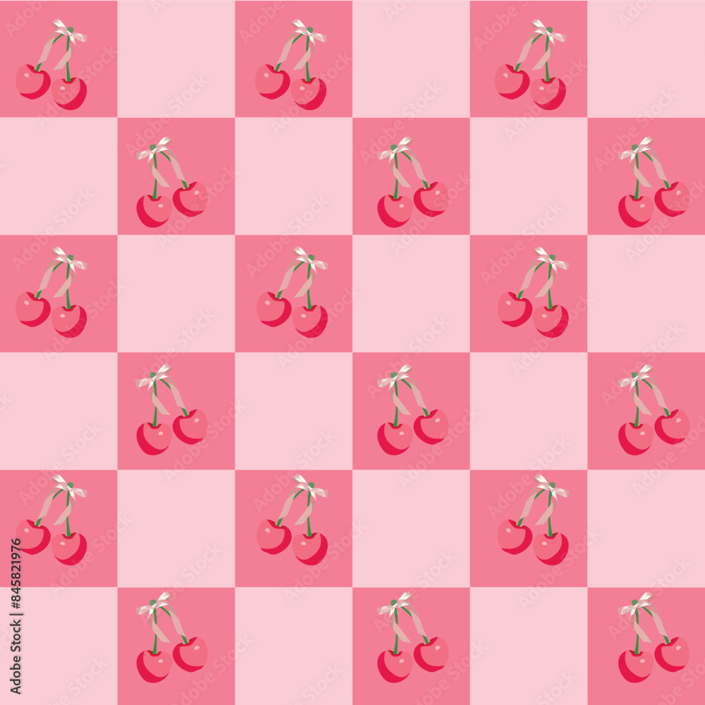 Sweet Summer Cherries with Pink Bow cute Illustration. Vector Illustration EPS10 5 Sweet Summer Cherries with Pink Bow cute Illustration. Vector Illustration EPS10 5