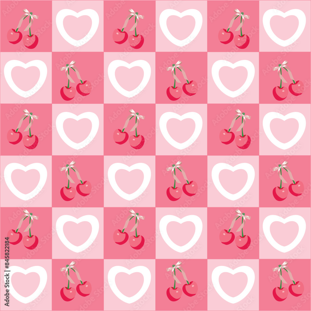 Sweet Summer Cherries with Pink Bow cute Illustration. Vector Illustration EPS10 3 Sweet Summer Cherries with Pink Bow cute Illustration. Vector Illustration EPS10 3
