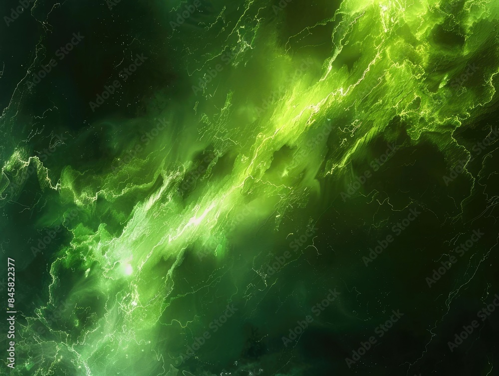 Emergence of Green Energy Abstract green shapes slowly forming and coalescing out of a dark background represent the nascent power of green energy