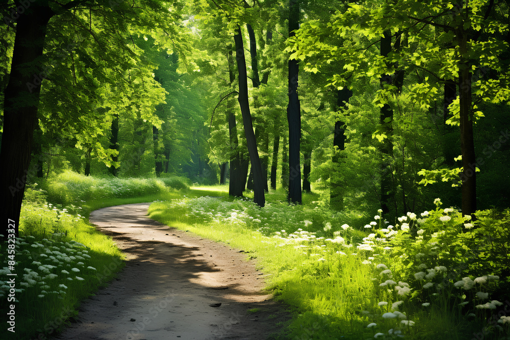 Obraz premium green nature. foot path in forest on summer