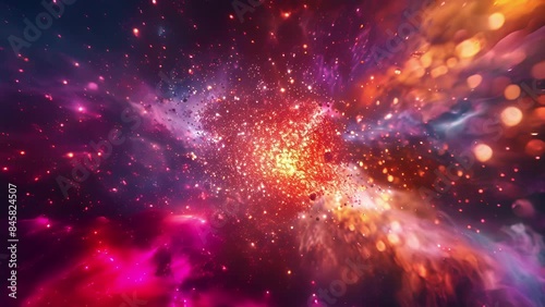 The collision of particles creates a vibrant burst of light signaling the birth of a tingedge blockchain network. photo