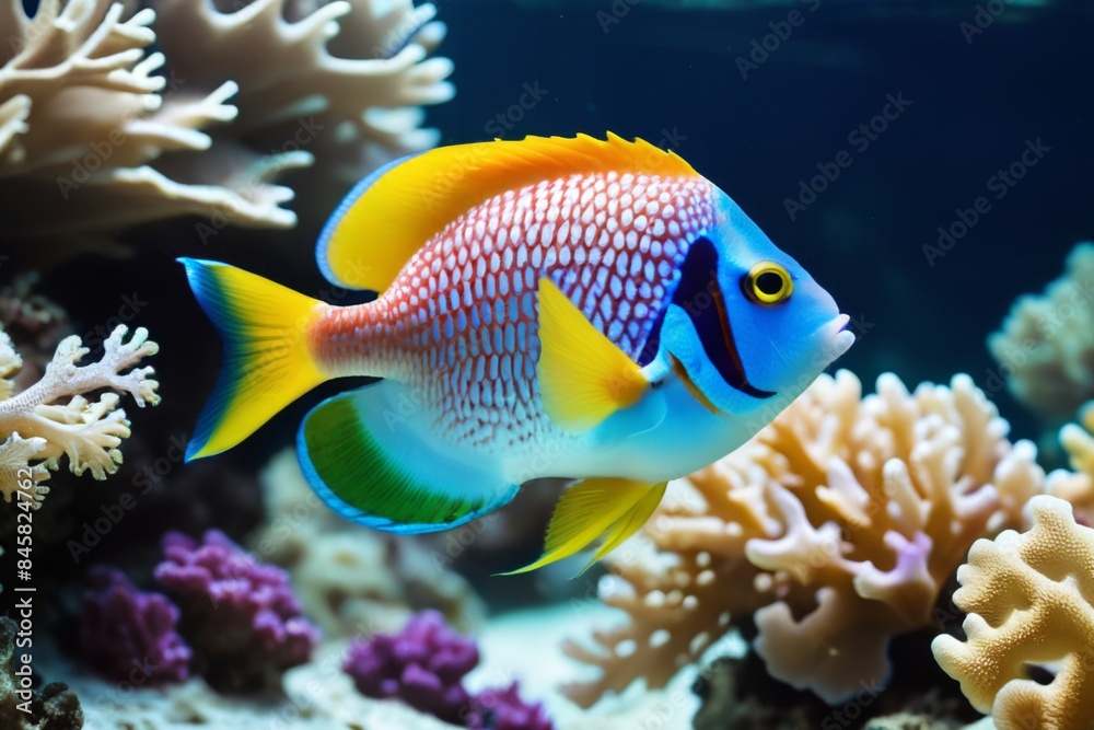 Colorful tropical fish on the background of a coral reef. Colorful tropical fish on the background of a coral reef.