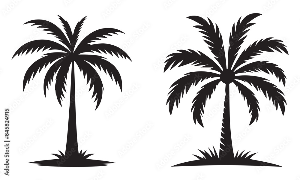Fototapeta premium palm tree black silhouette style vector illustration art isolated on transparent background - Generative AI