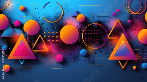 Abstract Geometric Shapes with Vibrant Colors on Blue Background 