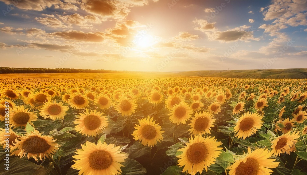 Fototapeta premium field of sunflowers at sunset