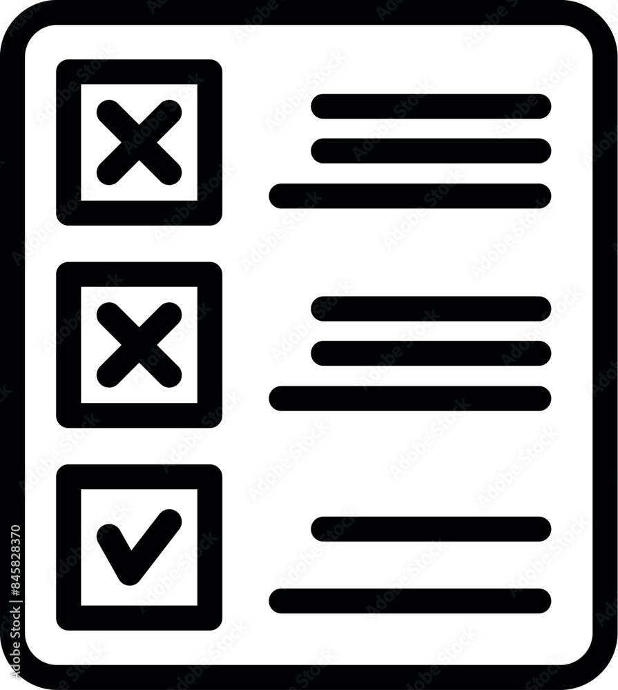 Black thin line icon of a checklist with two options marked as wrong ...