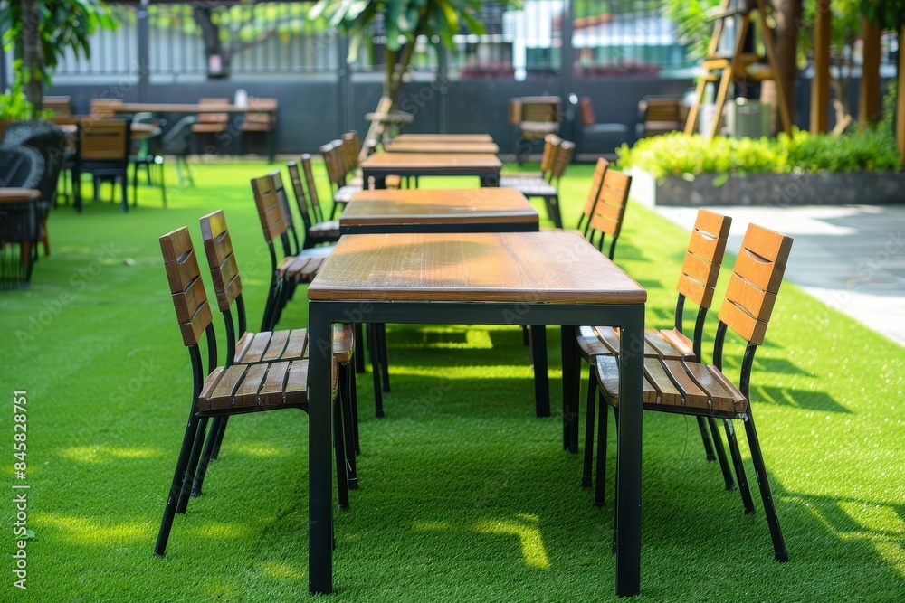 Outdoor dining with grassy setting Outdoor dining with grassy setting
