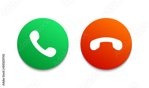Accept Decline Phone Call Gradient Button Icons With Shadow Vector Illustration