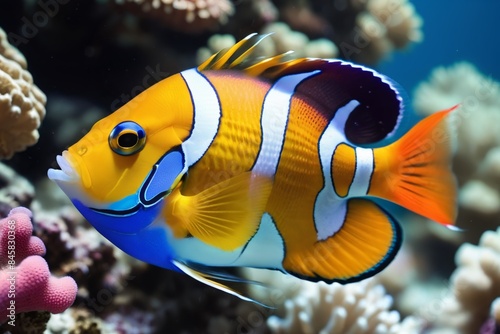 Colorful tropical fish on the background of a coral reef.