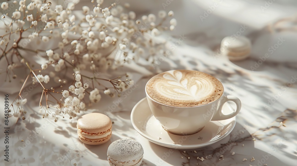 A cup of cappuccino macarons gypsophila A cup of cappuccino macarons gypsophila