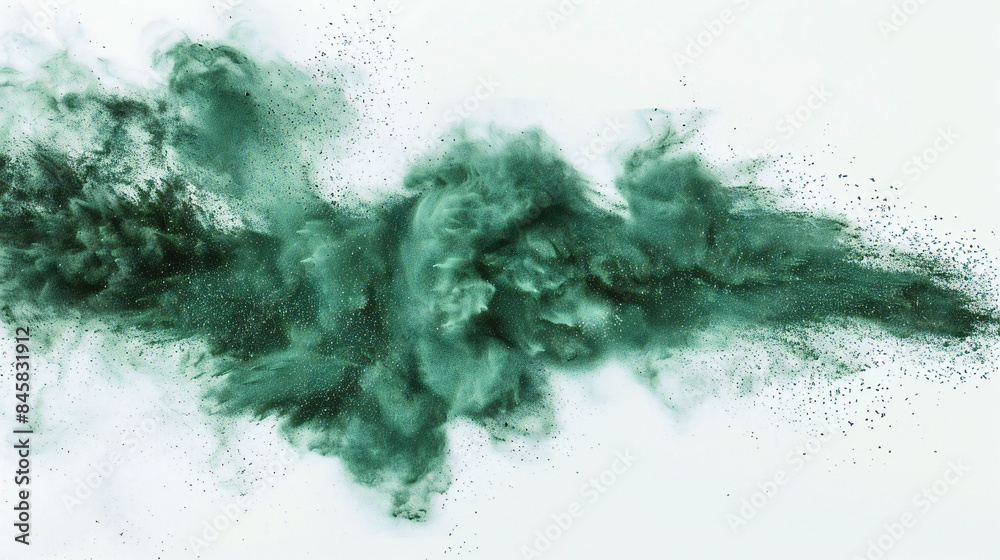 abstract powder splatted background,Freeze motion of green powder exploding/throwing green, Abstract emerald dust explosion on white background