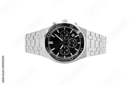 Luxury watch isolated on white background. With clipping path for artwork or design. Black.