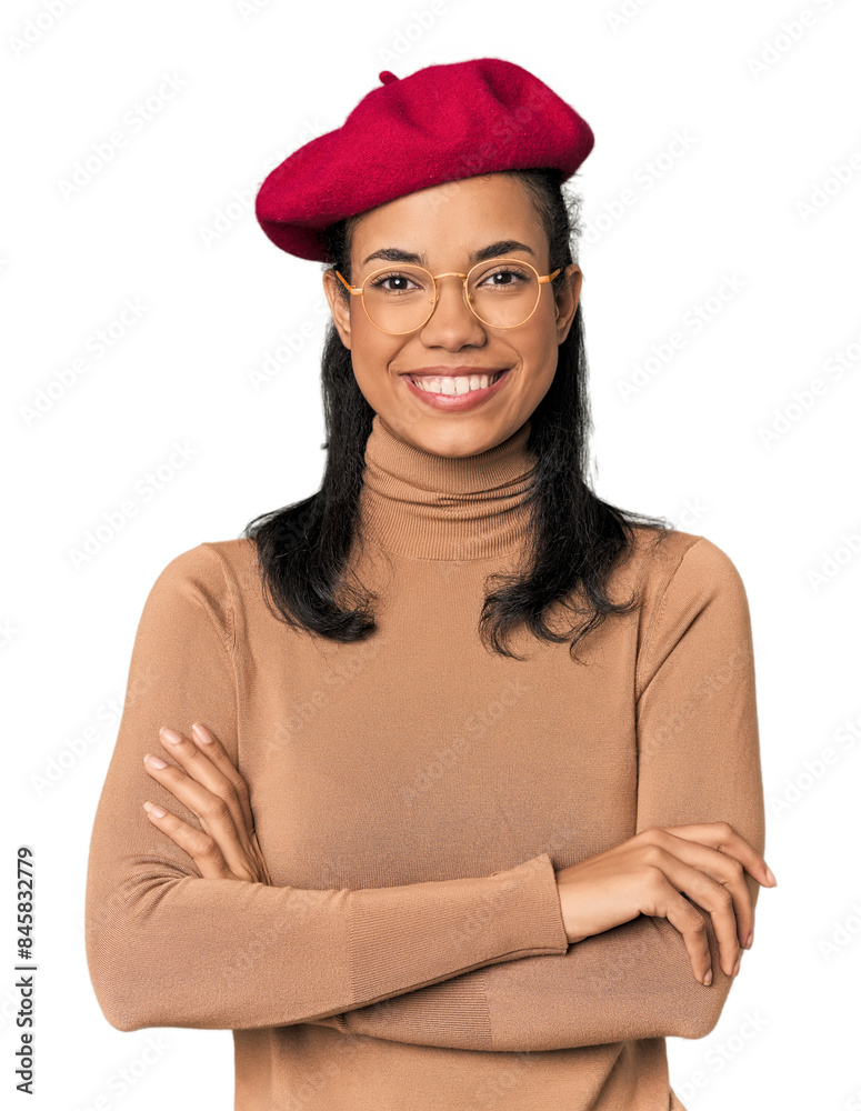 Young Filipina with Parisian look who feels confident, crossing arms with determination. Young Filipina with Parisian look who feels confident, crossing arms with determination.