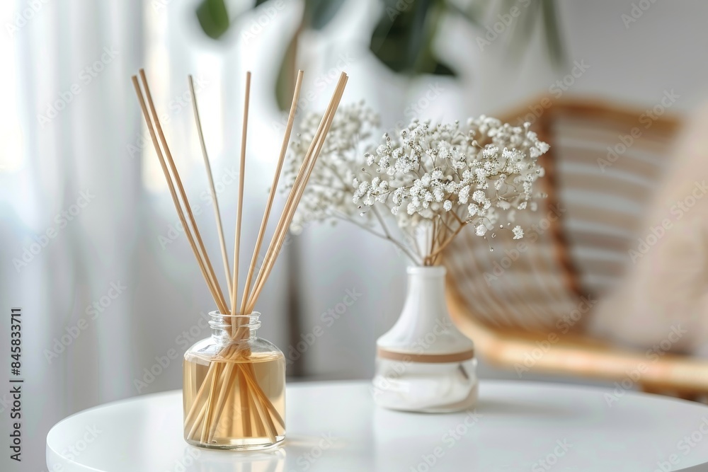 Reed air freshener on white table room with space for text Reed air freshener on white table room with space for text