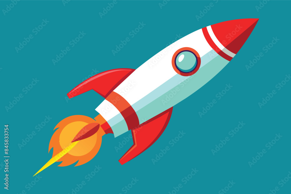 A cartoon image of a red and white rocket taking off against a blue sky background. The rocket is pointed upwards and has flames coming out of its engine. A cartoon image of a red and white rocket taking off against a blue sky background. The rocket is pointed upwards and has flames coming out of its engine.