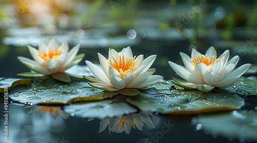 Panoramic of blooming Lotus flower on Green blurred background. Colorful water lily flower Attraction in pond at Sri Lanka . Selective focus