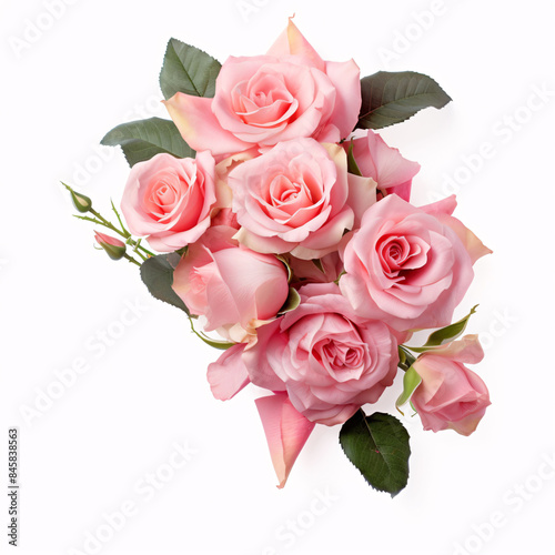 Pink rose flowers in a corner floral arrangement isolated on white background