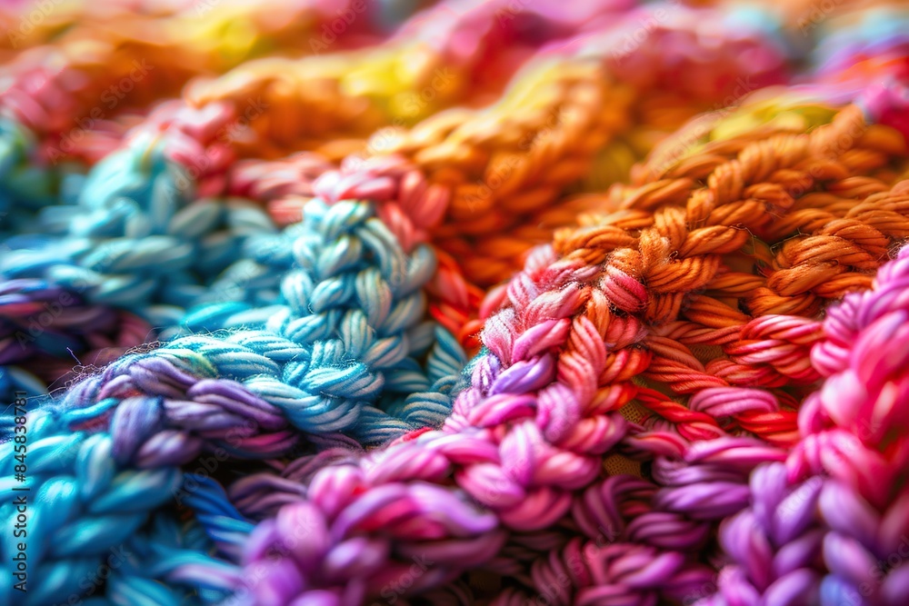Rainbow Reverie Detailed View of a Handmade Knit Sweater with Vibrant Colors Rainbow Reverie Detailed View of a Handmade Knit Sweater with Vibrant Colors