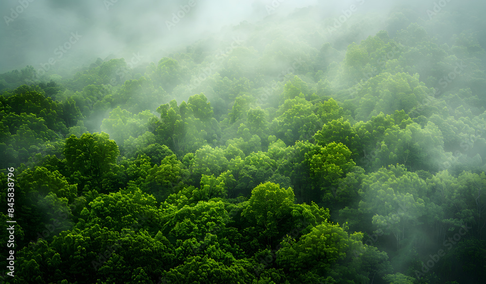 A dense forest in the fog during the day A dense forest in the fog during the day